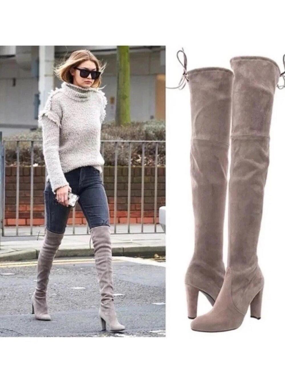 Stuart Weitzman Highland over the knee boot Brown suede block 10
